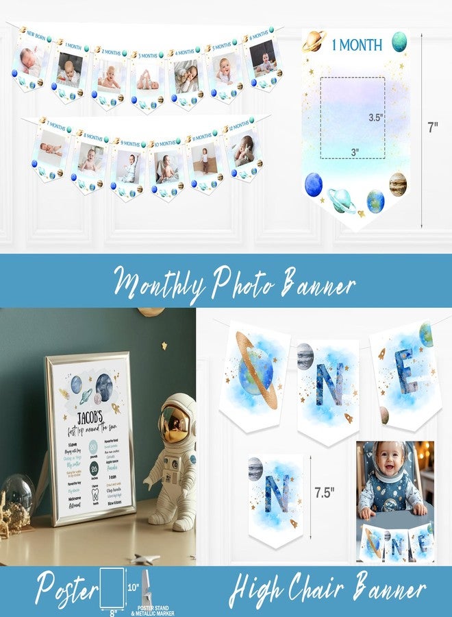 Fiesec First Trip Around the Sun Birthday Decorations, Outer Space 1st Birthday Decorations Balloon Garland Photo Highchair Banner Box Cutout Crown Poster Cake Topper Astronaut Spaceship 125 PCs - Image 5